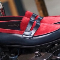 Handmade Blue Red Suede Leather Loafer Slip Ons Men Shoes - Thumbnail 4
