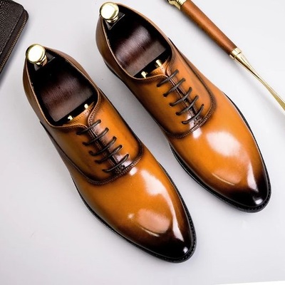 New pure handmade tan black  leather lace up shoes for men's