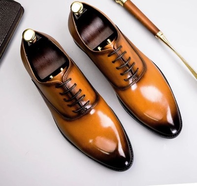 New Pure Handmade Tan Black  Leather Lace up Shoes for Men's