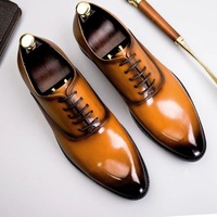 New Pure Handmade Tan Black  Leather Lace up Shoes for Men's - Thumbnail 1