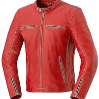 Men Red Color Motorcycle Tab Collar Front Zipper Real Leather Safety Pads jacket - Thumbnail 1