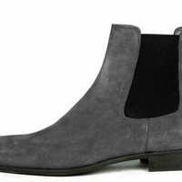 New Handmade Chelsea Men's Gray Suede Boots, Chelsea Ankle Boots - Thumbnail 1