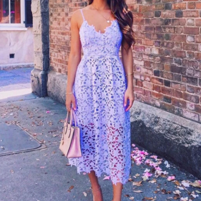 Women's halter embroidered lace sling dress - Thumbnail 5