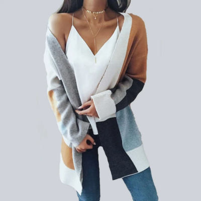 Women knitted long-sleeved sweater coat - Thumbnail 5