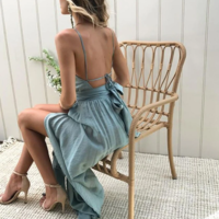 Solid Color Sexy Backless Halter Dress - Thumbnail 2