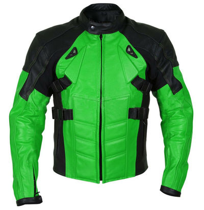 Men Two Tone Green Black Motorcycle Custom Genuine Leather Safety Pads jacket