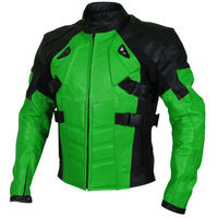 Men Two Tone Green Black Motorcycle Custom Genuine Leather Safety Pads jacket - Thumbnail 1