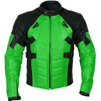 Men Two Tone Green Black Motorcycle Custom Genuine Leather Safety Pads jacket - Thumbnail 4