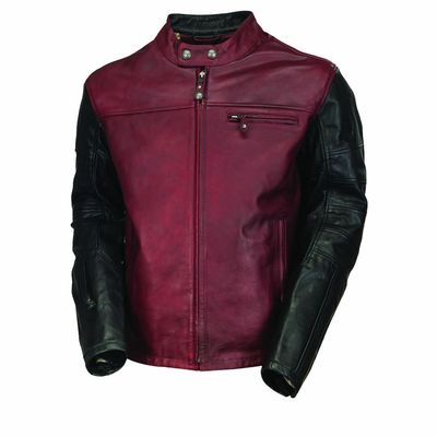 Men maroon black cont motorcycle front zipper genuine leather safety pads jacket