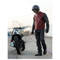 Men Maroon Black Cont Motorcycle Front Zipper Genuine Leather Safety Pads jacket - Thumbnail 1