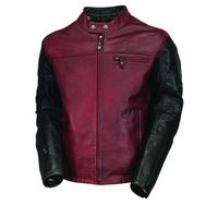 Men Maroon Black Cont Motorcycle Front Zipper Genuine Leather Safety Pads jacket - Thumbnail 4