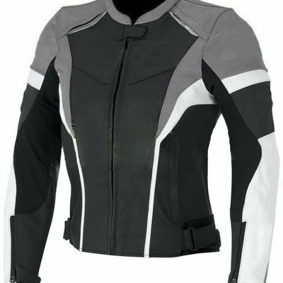 Men grey & black biker white linings speed hump real leather safety pads jacket - Thumbnail 3