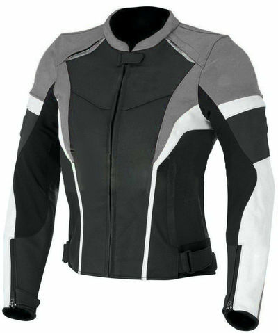 Men Grey & Black Biker White Linings Speed Hump Real Leather Safety Pads Jacket