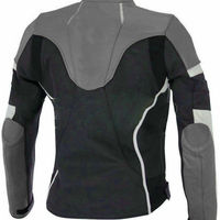 Men Grey & Black Biker White Linings Speed Hump Real Leather Safety Pads Jacket - Thumbnail 1