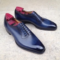 Stylish Men's Handmade Two Tone Blue Leather Lace Up Fashion Shoes - Thumbnail 1