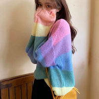 Rainbow Pastel Color Block Stripe Knit Top - Thumbnail 1