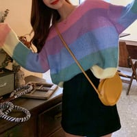 Rainbow Pastel Color Block Stripe Knit Top - Thumbnail 4