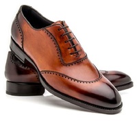New Men Handmade Leather Shoes Tan Brown Leather Oxford Men's - Thumbnail 1