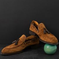 Handmade men tan loafer shoes, suede dress moccasin shoes, men leather shoes - Thumbnail 1