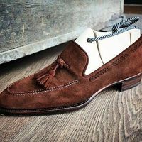 Handmade brown suede leather shoes, dress moccasin slip ons men, loafer shoes - Thumbnail 4