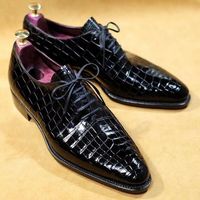Handmade men black crocodile textured shoes, leather shoes for men, dress shoes - Thumbnail 1