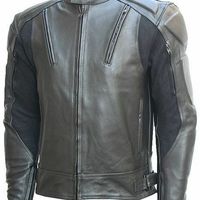 Men Grey Motor Biker Front Zipper Handmade Genuine Leather Safety Pads Jacket - Thumbnail 4