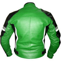 Men Green Black Motor Cycle Hand Stitched Genuine Leather Safety Pads Jacket - Thumbnail 1
