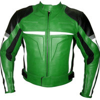 Men Green Black Motor Cycle Hand Stitched Genuine Leather Safety Pads Jacket - Thumbnail 4