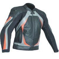 Men Gray Motor Biker Front Zipper Sleeves Zip Genuine Leather Safety Pads Jacket - Thumbnail 4