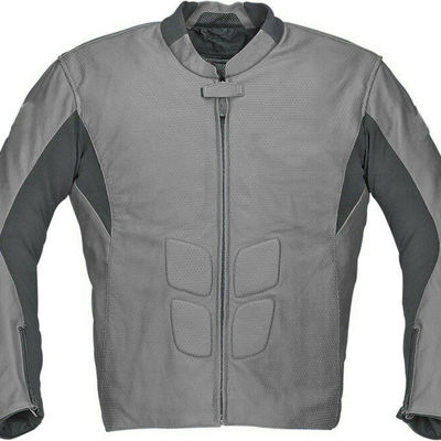Men gray black contrast motor biker custom genuine leather safety pad jacket