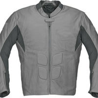 Men Gray Black Contrast Motor Biker Custom Genuine Leather Safety Pad Jacket - Thumbnail 1