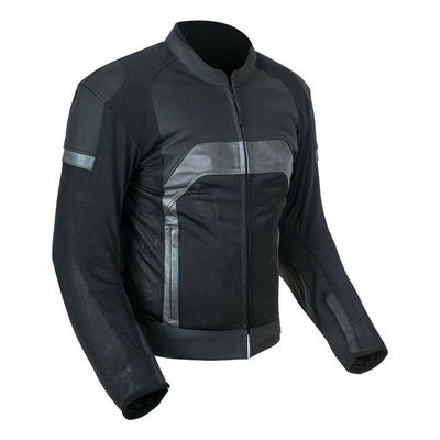 Men gray color motor bike silver stripes genuine leather safety pads jacket