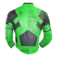 Men Dead Pool Black Green Contrast Motorcycle Genuine Leather Safety Pads Jacket - Thumbnail 3