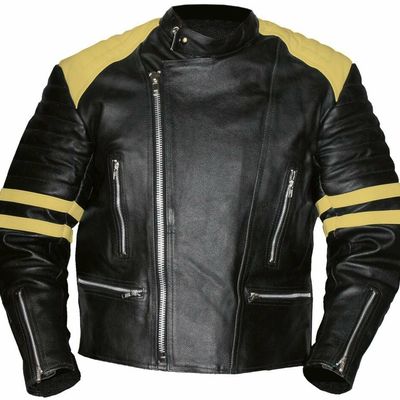 Men two tone colors black off white motor biker real leather safety pads jacket