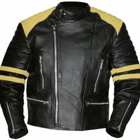 Men Two Tone Colors Black Off White Motor Biker Real Leather Safety Pads Jacket - Thumbnail 1