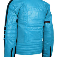 Men Blue Motor Biker Perforated Black Linings Genuine Leather Safety Pads Jacket - Thumbnail 2