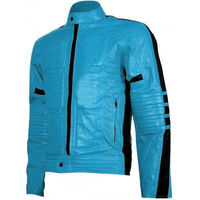 Men Blue Motor Biker Perforated Black Linings Genuine Leather Safety Pads Jacket - Thumbnail 3