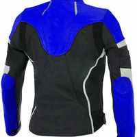 Men Blue & Black Biker White Linings Speed Hump Real Leather Safety Pads Jacket - Thumbnail 1