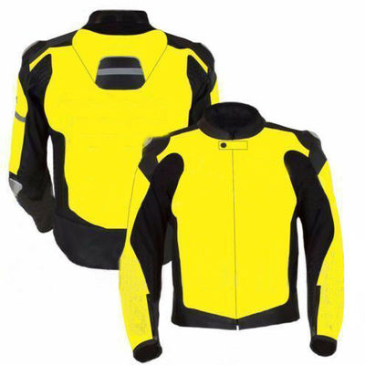 Men black yellow cont custom motorcycle leather safety pads jacket speed hump