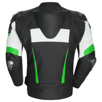 Men Black White Motorcycle Green Stripes Leather Safety Pads jacket Speed Hump - Thumbnail 1