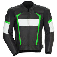 Men Black White Motorcycle Green Stripes Leather Safety Pads jacket Speed Hump - Thumbnail 4