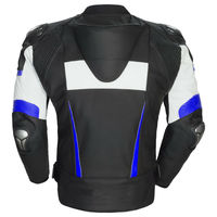 Men Black White Motorcycle Blue Lines Real Leather Safety Pads jacket Speed Hump - Thumbnail 1