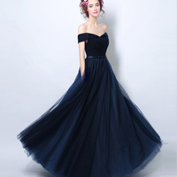 Blue tulle long prom dress evening dress - Thumbnail 2