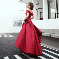 Burgundy satin long prom dress formal dress - Thumbnail 3