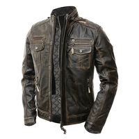 New Cafe Racer Vintage Men's Distressed Biker Brown Jacket - Thumbnail 4