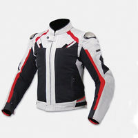 Men Black White Motor Biker Red Linings Real Genuine Leather Safety Pads Jacket - Thumbnail 1