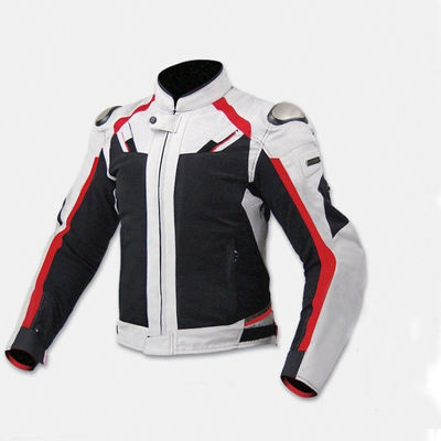 Men black white motor biker red linings real genuine leather safety pads jacket - Thumbnail 2