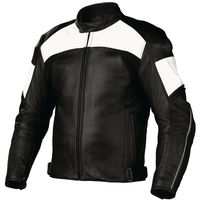 Men Black White Contrast Motor Biker Real Genuine Leather Safety Pads Jacket - Thumbnail 4