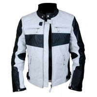 Men Black White Cont Motorcycle Genuine Front Zipper Leather Safety Pads jacket - Thumbnail 4