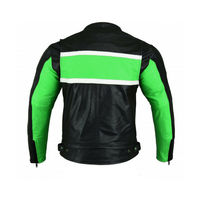 Men Black Green Contrast White Stripes Biker Genuine Leather Safety Pads Jacket - Thumbnail 1
